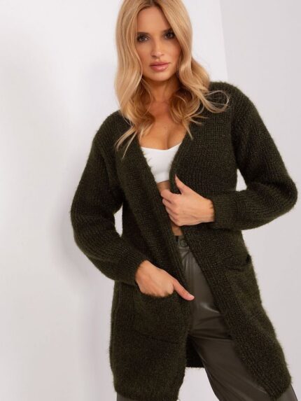 Luxurious Long Sleeve Acrylic Cardigan Cozy Everyday Style Knee Length Pockets (187464)