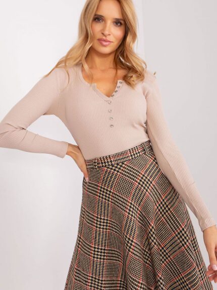 Elegant Striped Cotton Blouse Heart Neckline Fitted Long Sleeves Perfect for Work or Play (191850)