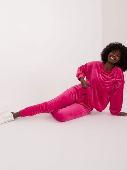 Ultra Soft Velvet Lounge Set  High Waisted Pants & Bow Blouse Comfortable Casual Style (193015)