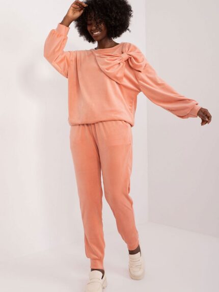 Ultra Soft Velvet Lounge Set Effortless Style Comfort & Chic  High Waisted Pants Bow Detail Sweatshirt (193017)