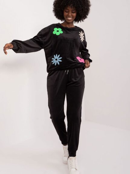Luxury Velor Floral Sweatshirt Pant Set Elegant Comfort Casual Style Summer Fashion (193022)