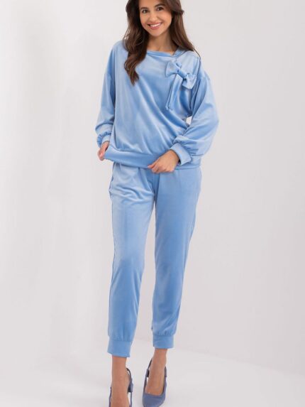 Ultra Soft Velor Sweatshirt Pant Set Casual Comfort Style High Waist Elegant Bow Detail (193482)