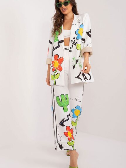 Elegant Floral Women's Pant Suit Jacket Set Versatile High-Quality Polyester (194189)
