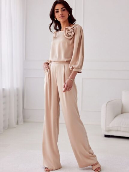 Elegant Wide Leg Satin Trousers High Waist Effortless Style Perfect Fit (194765)