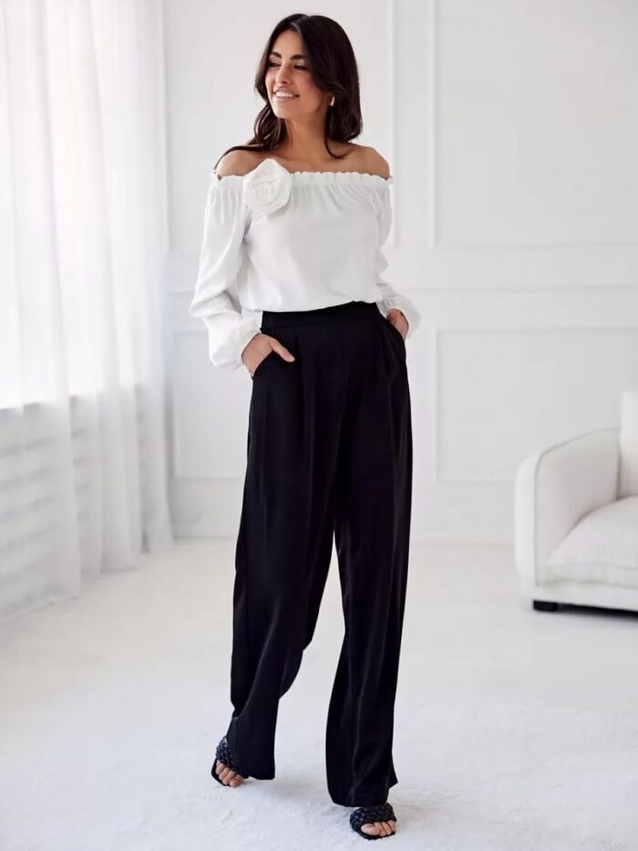 Elegant Satin Spanish Blouse Rosie Stunning Neckline Perfect Fit Long Sleeves (194773) lomora.store