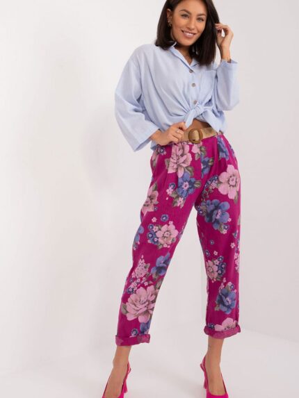 Ultra Comfortable High Waisted Floral Cotton Trousers Elegant Tapered Leg Design Perfect Fit (194862)