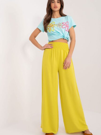 Effortlessly Chic High-Waisted Wide Leg Polyester Trousers Perfect for Everyday Style (195053)