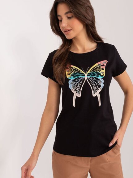 Elegant Butterfly Blouse Soft Cotton Summer Casual Top Unique Zircon Detail (195776)