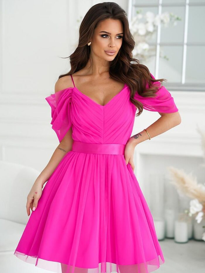 Stunning Spanish Tulle Sleeve Evening Gown Layered Flared Skirt Juicy Colors (196090) lomora.store