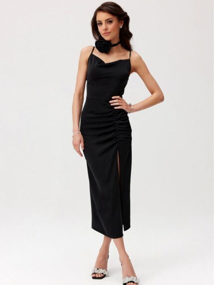 Stunning Maribel Midi Dress Sexy Backless Chic Rose Detail (196261)