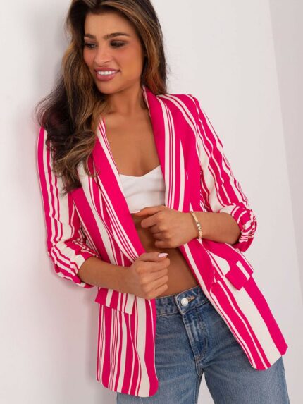Effortless Chic Striped Blazer Relaxed Fit 34 Sleeves Lined Polyester (196571)