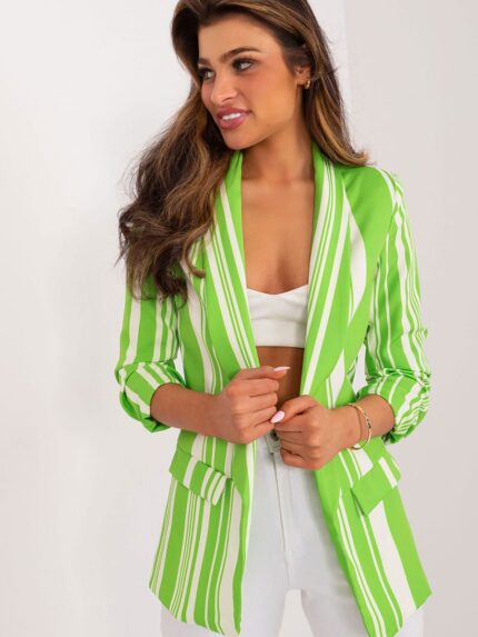 Effortless Chic Striped Blazer Relaxed Fit 34 Sleeves Lined Polyester Casual Work Wear (196572)