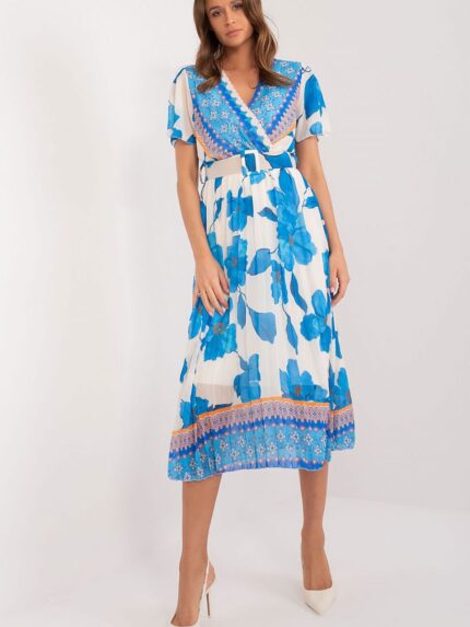 Elegant Frilled Summer Dress with Lining Belt & Pleated Skirt Perfect for Any Occasion (196593)