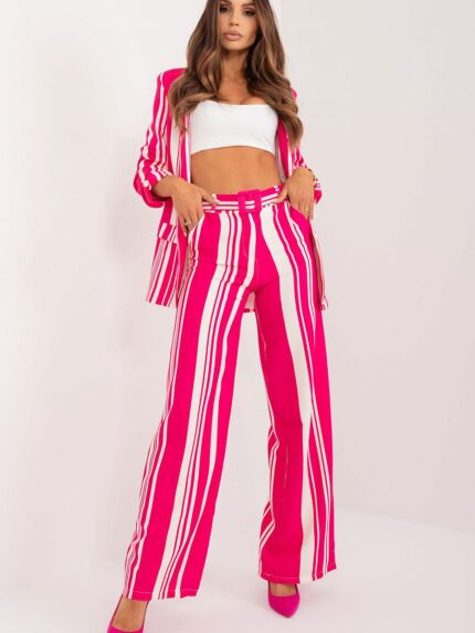 Elegant Wide Leg Striped Trousers High Waist Zip Button Closure Perfect for Work or Play (197042)
