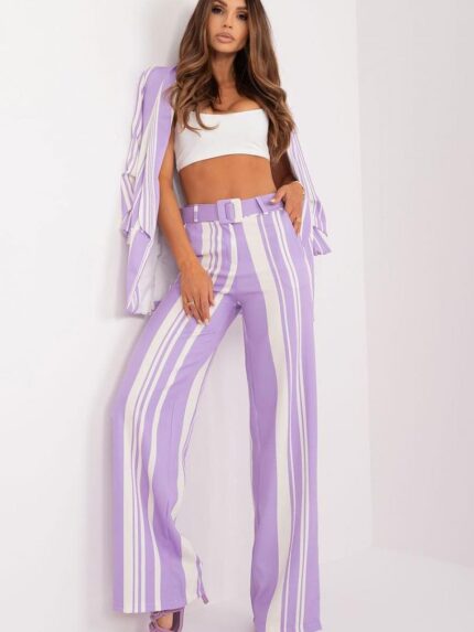 Elegant Wide Leg Striped Pants High Waist Button Zipper Closure  (197043)