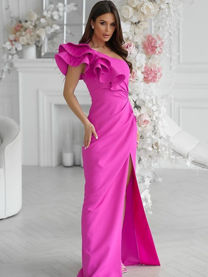 Elegant One Shoulder Feather Dress Special Occasion Chic Style (197547) lomora.store
