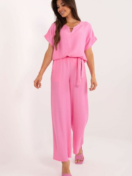 Effortless Chic Viscose Blouse Pant Set Breathable Comfortable Elegant Wide Leg High Waisted (198953)