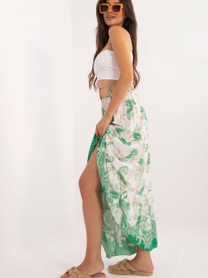 Effortless Chic Viscose Maxi Skirt Summer Floral Print Ruffle Hem Buckle Belt (198964)