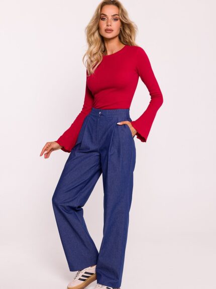 Elegant Wide Leg Cotton Pants Polish Design Superior Comfort Perfect Fit (199680)