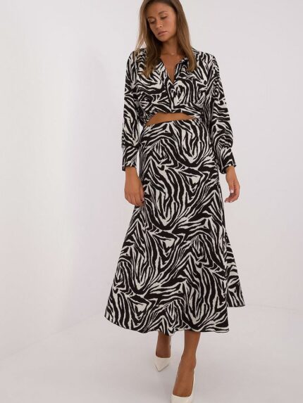 Elegant Animal Print Blouse Skirt Set Soft Comfort Everyday Style (199952)