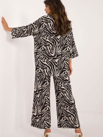 Elegant Animal Print Wide Leg Trousers Shirt Set Casual Comfort Style (200218)