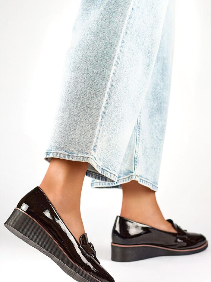 Elegante zwarte lakleren pumps van eco-leer, de hele dag comfort met plateauzolen (710503) lomora.store
