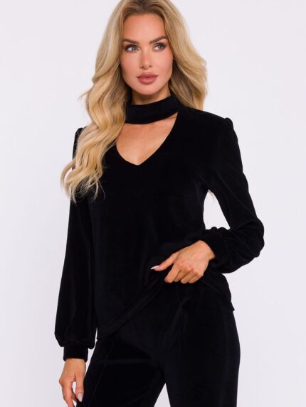 Luxurious Velor Knit Halter Neck Blouse Polish Design Elegant Comfort and Style (201654)
