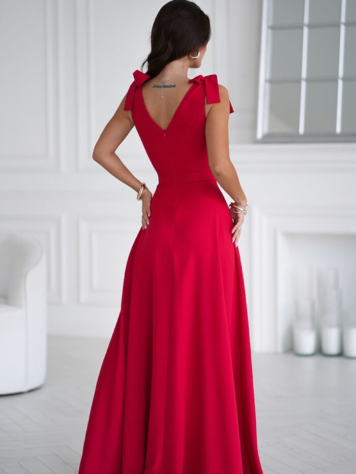 Atemberaubendes langes Bicotone-Kleid mit elegantem Schlitz und verstellbaren Schleifen an den Schultern, perfekt für den Abschlussball, Silvester (202371) lomora.store