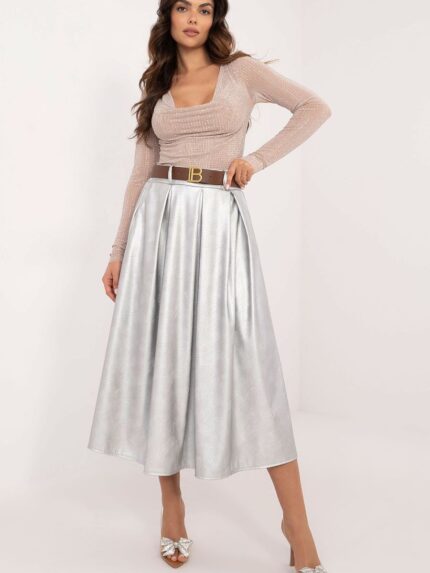 Luxurious Faux Leather Midi Skirt Elegant Warm Comfortable Versatile Everyday Work Formal Wear (202775)