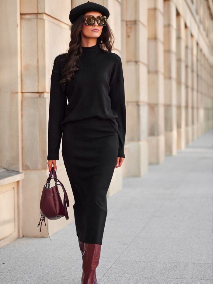 Elegant Knit Midi Skirt Versatile Warm & Comfortable Polish Made (202977) lomora.store
