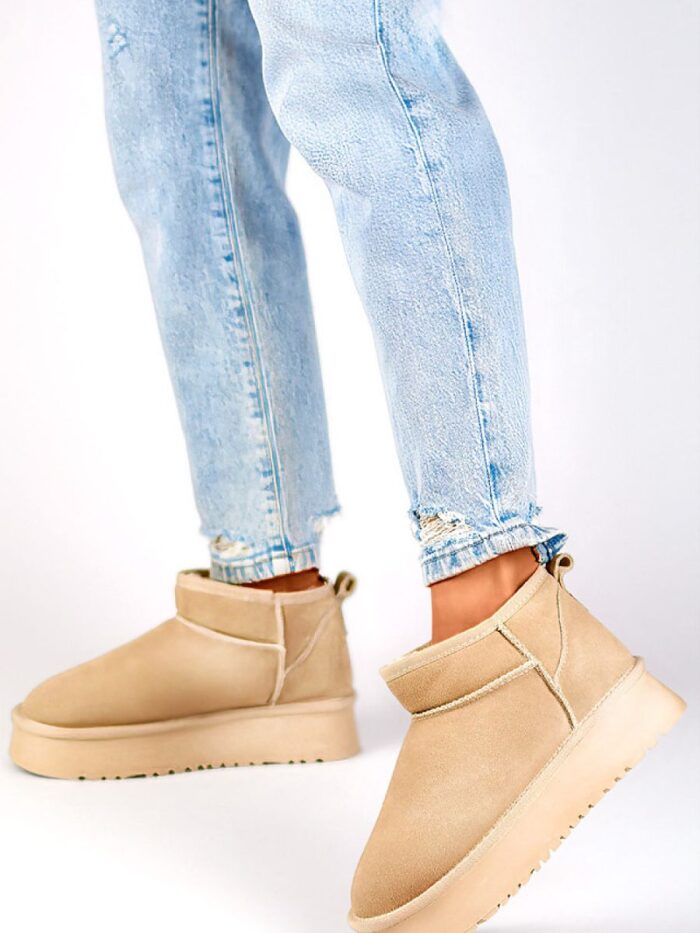 Luxuriöse beige Leder-Schneestiefel Damen Winter Comfort Fashion (369386) lomora.store