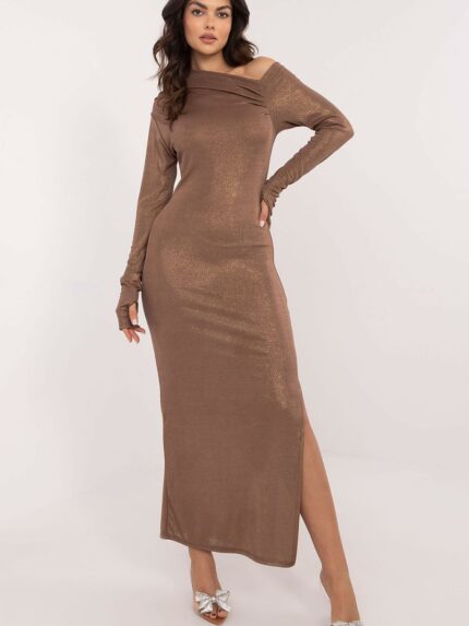 Elegant Maxi Evening Dress Asymmetrical Neckline Pencil Cut High Quality Fabric (203303)
