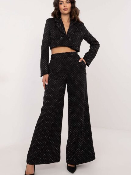 Luxurious Rhinestone Palazzo Pants Elegant High-Waisted Wide Leg Trousers (203492)