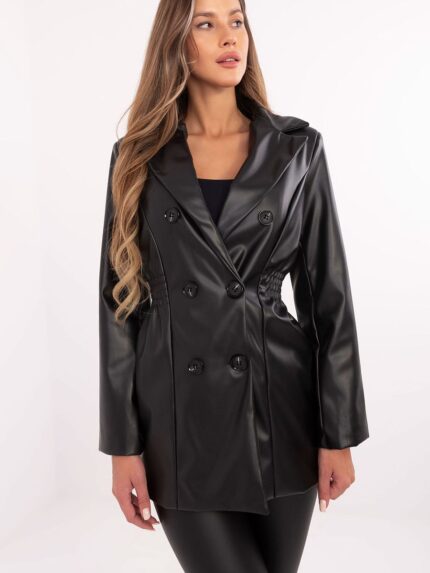 Elegant Eco-Leather Womens Jacket Stylish Wide Lapels Perfect for Autumn Winter Spring (203937)