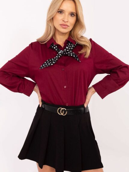Timeless Elegance Long Sleeve Cotton Shirt Removable Scarf Versatile Professional Style (204365)