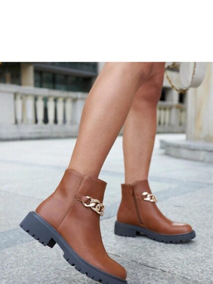 Bonsaint Vegan Leather Chain Ankle Boots Waterproof Warm Winter Style (204604)
