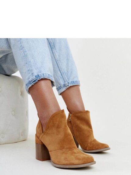 Brankka Elegant Brown Ankle Boots Cut Out Heel Winter Warm Zippered Comfort Style (204715)