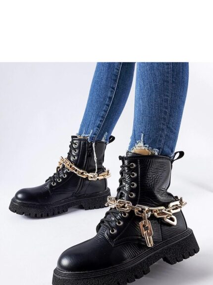 Elegant Black Trapper Boots with Chain Detail Perfect Fall Winter Footwear (204752)