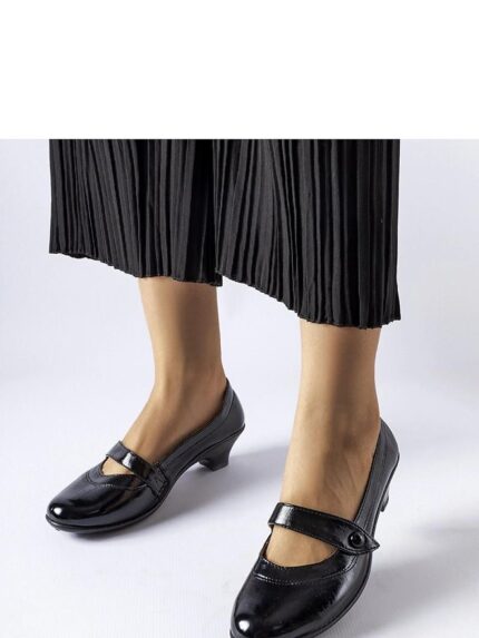 Luxury Black Simi Leather Low Heel Pumps Elegant Comfortable Durable Warm Winter Footwear (204768)