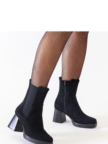 Hesca Eco-Suede Black Square Toe Ankle Boots Warm Stylish Comfortable Autumn Winter Footwear (205033)