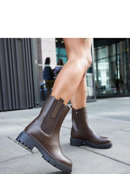 Luxurious Brown Zircon Embellished High Boots Warm Waterproof Winter Footwear (205104)