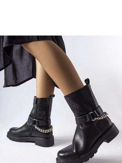 Vegan Leather Openwork Ankle Boots Chain Detail Perfect Comfort Style (205120)
