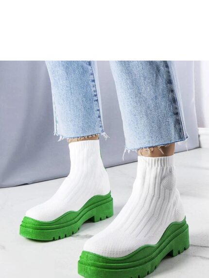 Ultra Comfortable Stylish White Sock Boots Green Sole Chunky Platform Shoes (205132)