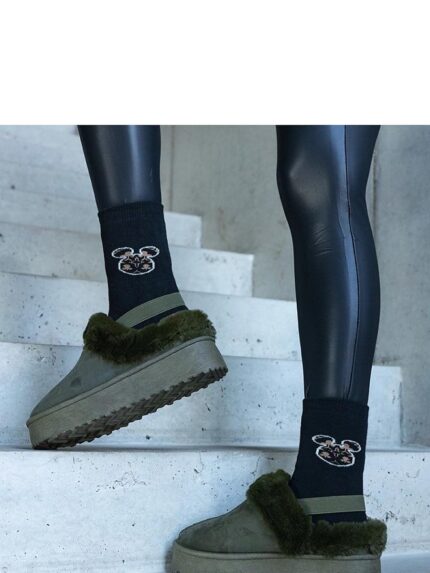 Ultra Warm Fur-Trimmed Green Platform Slippers Cozy Winter Comfort for Women (205796)