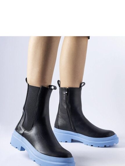 Stylish Black Georgette Boots Blue Sole Perfect Rainy Day Comfort Warmth Durability (205840)