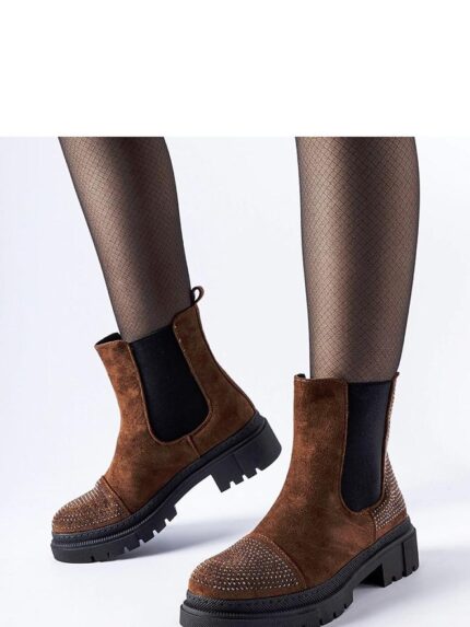 Elegant Brown Eco-Suede Ankle Boots with Sparkling Zircons Ultimate Comfort and Style (206511)