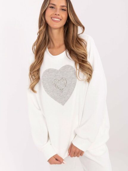 Elegant Womens Long Sleeve Blouse Soft Comfort Perfect Fit Casual Style Heart Zircon Detail (206967)