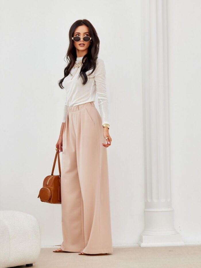 Elegant High-Waisted Wide Leg Trousers with Pockets and Pleats (206984) lomora.store