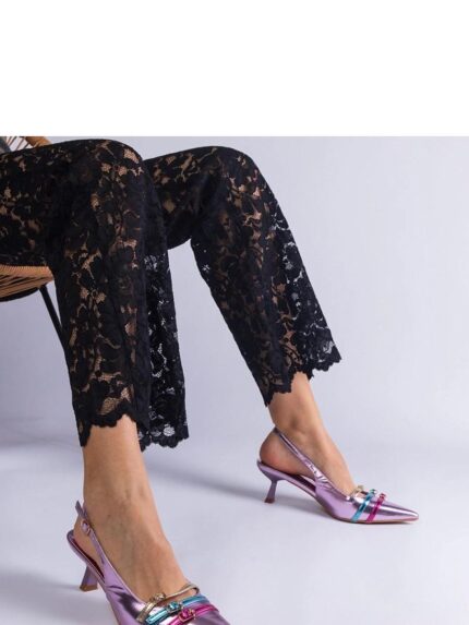 Eco Leather Purple Duckbill Open Heel Pumps Summer Style High Heels Comfortable Elegant (207109)