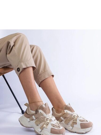 Elegant Beige Suede Sneakers Luxurious Golden Detailing Ultimate Comfort and Style (207118)